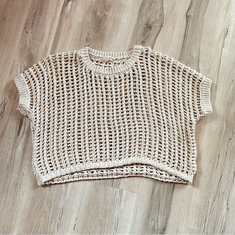 Cream Crochet Knit Swim Coverup Top